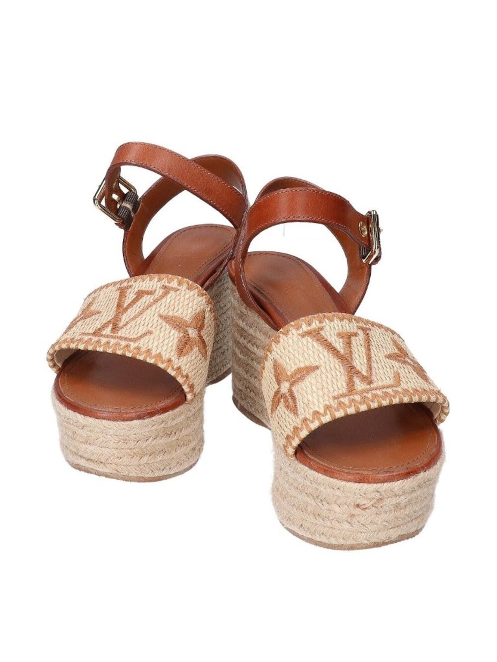 Louis Vuitton Monogram Jacquard Boundary Line Straw Jute Platform Wedge Sole